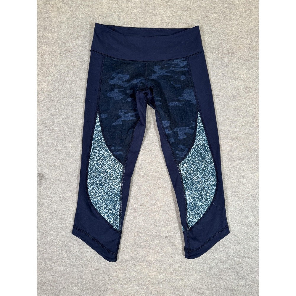 Lululemon Leggings Womens 6 Blue Camo Capri Print Panels Yoga Gym Athletic